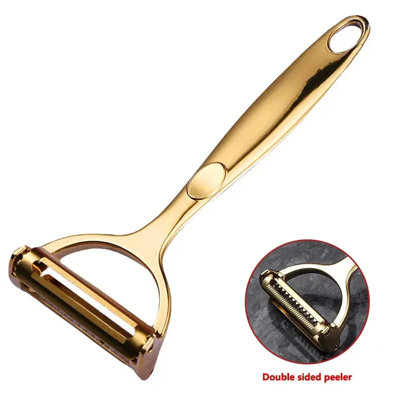 Golden Vegetable Peeler With Ergonomic Non Slip Handle And Sharp Stainless Steel Blade For Potatoes And Carrots