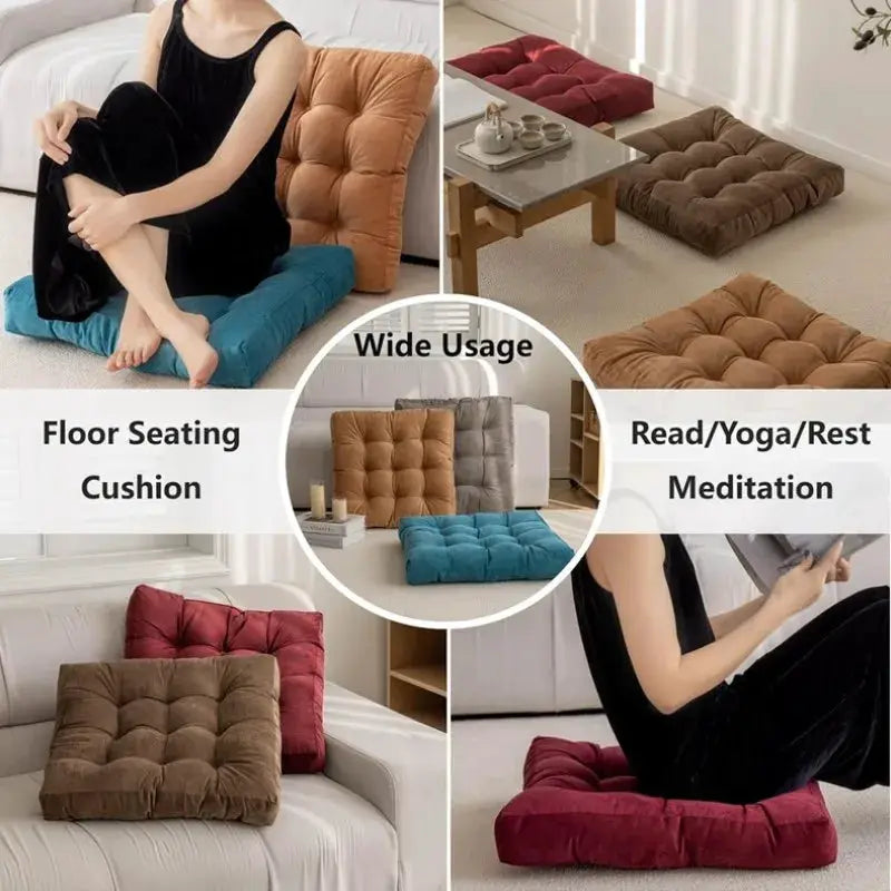 Floor pillow set of 5 square cushions, tufted and thick for floor seating and meditation in varied colors