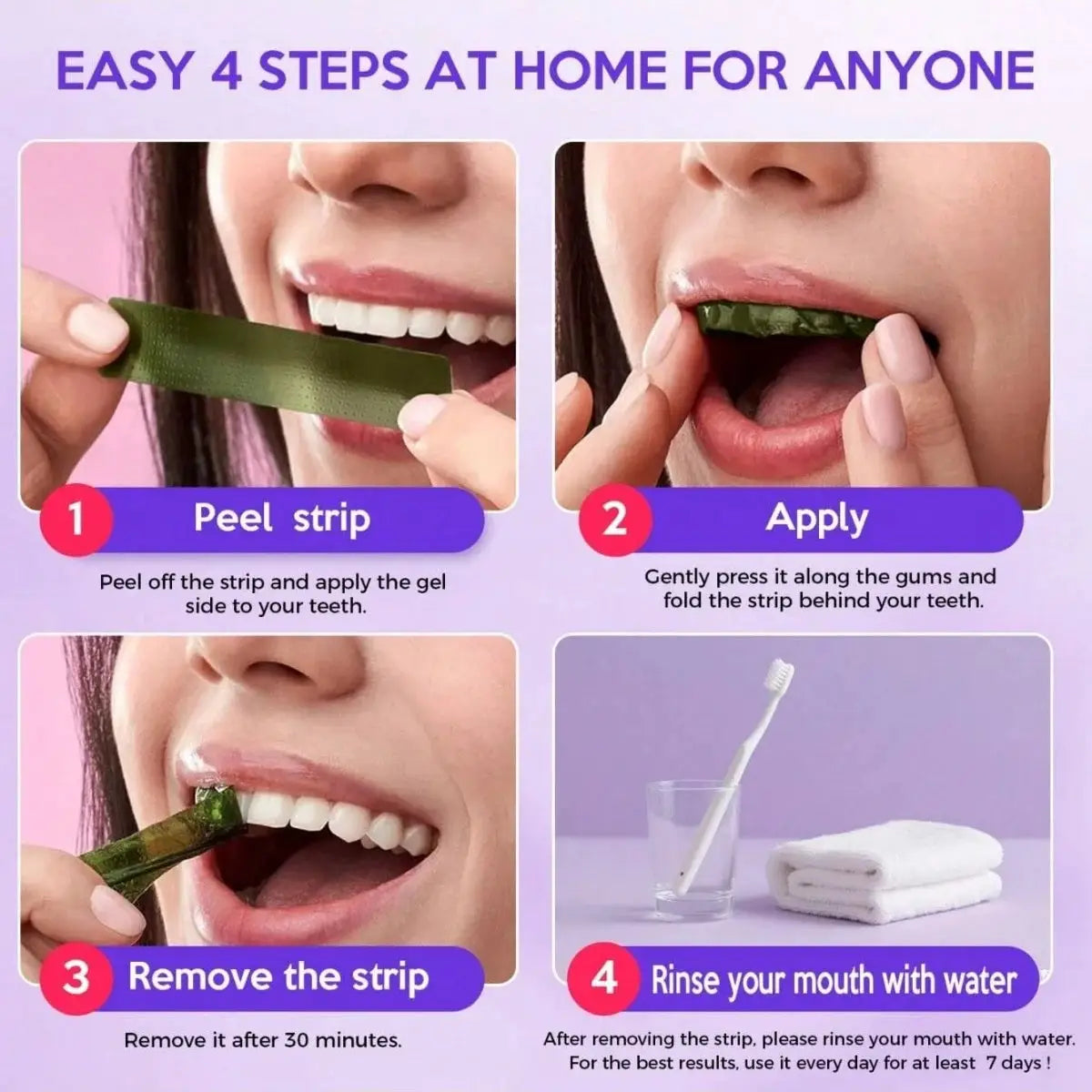 Simples Market Deluxe whitening teeth strips, mint-flavored gel strips in green