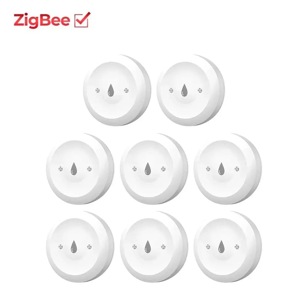 9-pack white round water leak sensors, ZigBee-compatible, for Tuya Zigbee 2mqtt/Smart Life