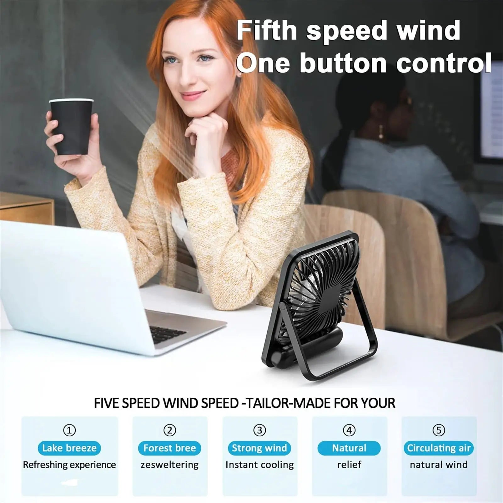 Portable USB Desk Fan With 180 Degree Tilt Folding And Power Display