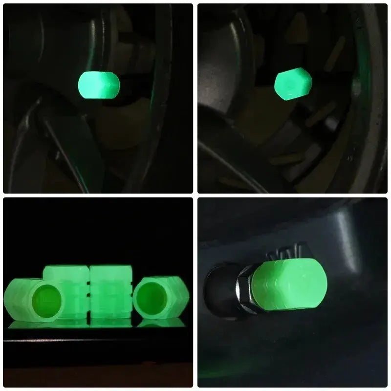 8 Pieces Luminous Valve Stem Caps Universal Fit Motorcycle Car Bicycle Glow In The Dark Night Safety Decor