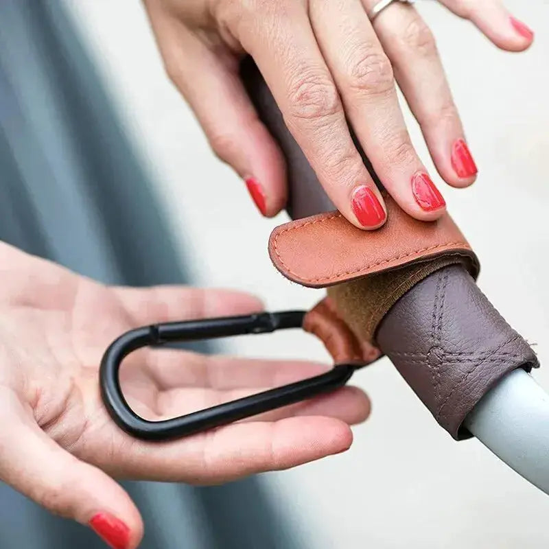 2 Pack PU Leather Stroller Hooks Adjustable Pram Hanger For Diaper Bags Baby Travel Accessories