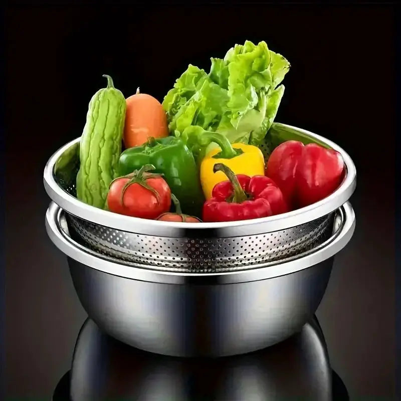 KitchenCraft Stainless Steel Colander Set Two Piece Heavy Duty Strainer For Vegetables Fruits And Pasta