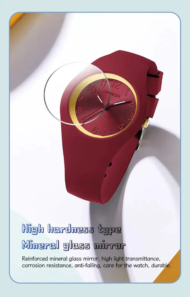 Simples Market SANDA 6186 red silicone student wristwatch with gold bezel