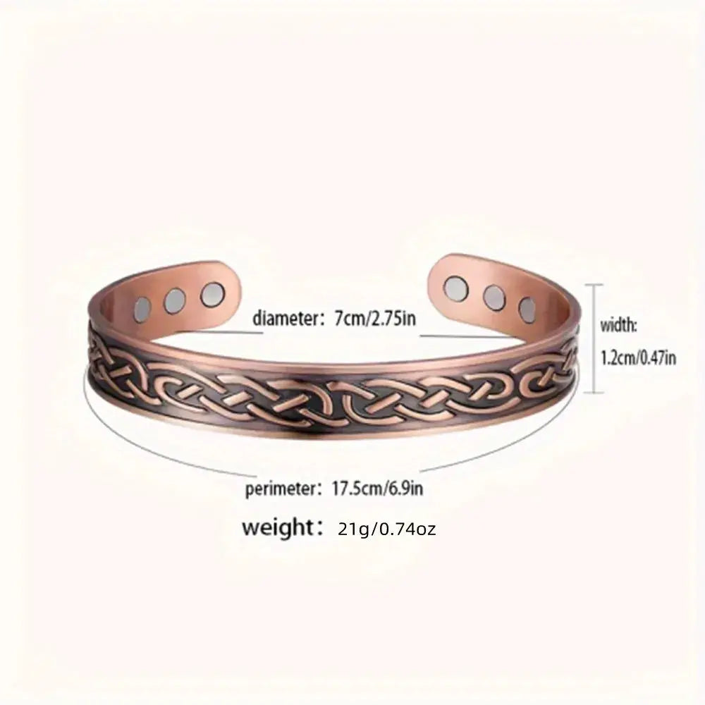 European And American Retro Water Ripple Magnetic Antique Red Copper Adjustable Open Cuff Energy Bracelet