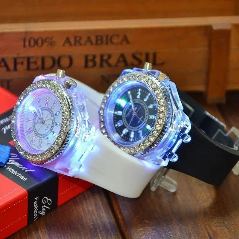 LumiPulse LED Luminous Wristwatch With Rhinestones Silicone Comfort Unisex For Women Men Kids