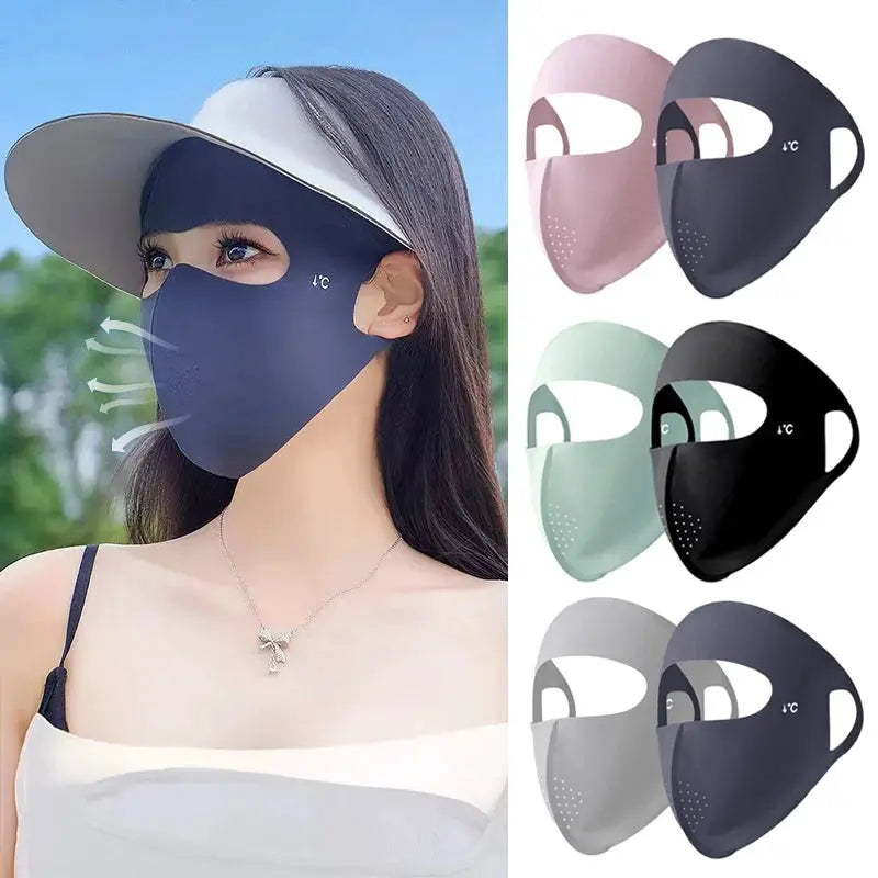 Summer Full Face Mask Sun Protection For Men And Women Unisex Outdoor Travel Ice Sense Breathable Elastic Facekini