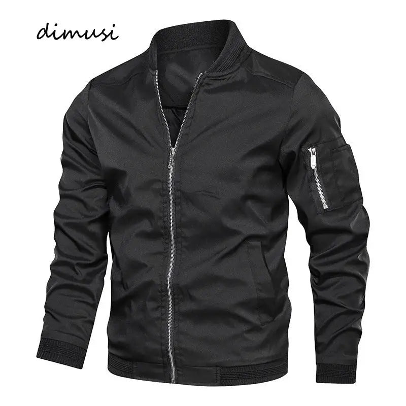 Dimusi black men's windbreaker jacket with front zip and sleeve zip pocket, lightweight Simples Market brand