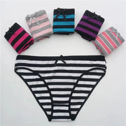 Women's cotton panties set of 5 striped briefs with bows in black/white and assorted colors, Simples Market