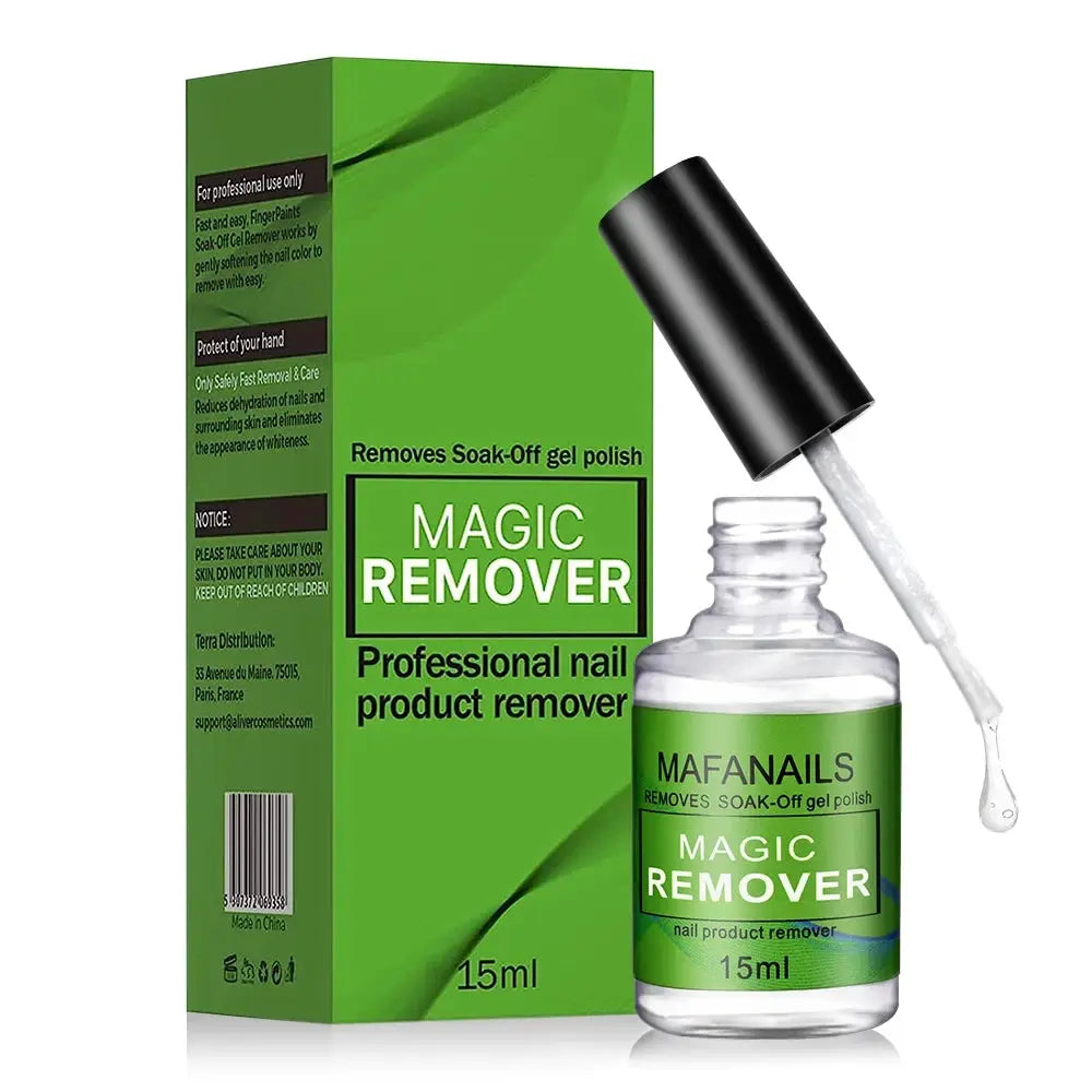 MAFANAILS Magic Remover 15ml nail gel polish remover bottle beside green box