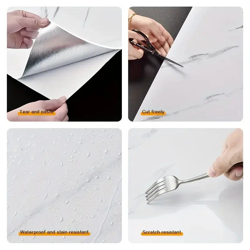 Imitation tile 3D wall stickers, self-adhesive marble look, waterproof and stain resistant, 4-piece Simples Market