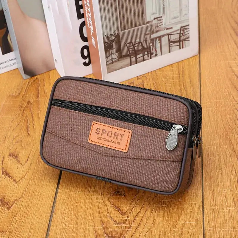 Men's waist pack Simples Market brown bum bag with front zipper pocket