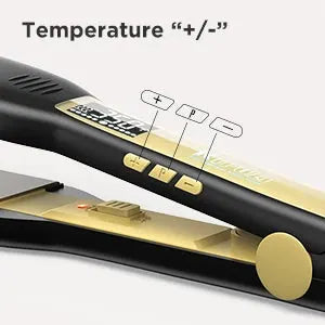 KIPOZI titanium flat iron hair straightener with digital LCD display, dual voltage, gold plates