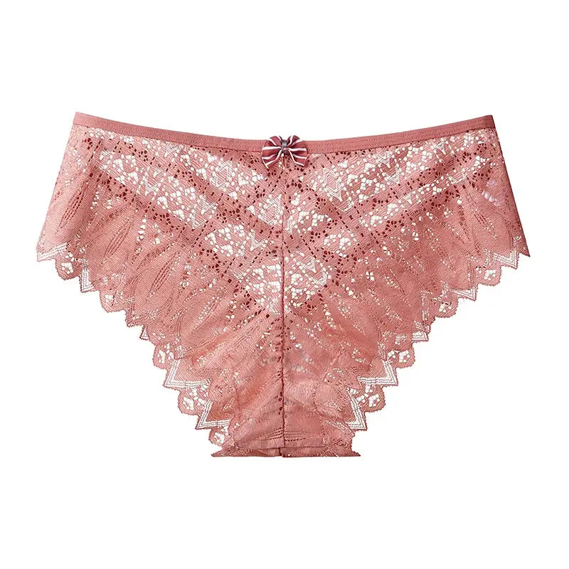 LaceLuxe Women Breathable Lace Panties Briefs Comfortable Nylon Spandex Blend With Hollow Bowknot Design