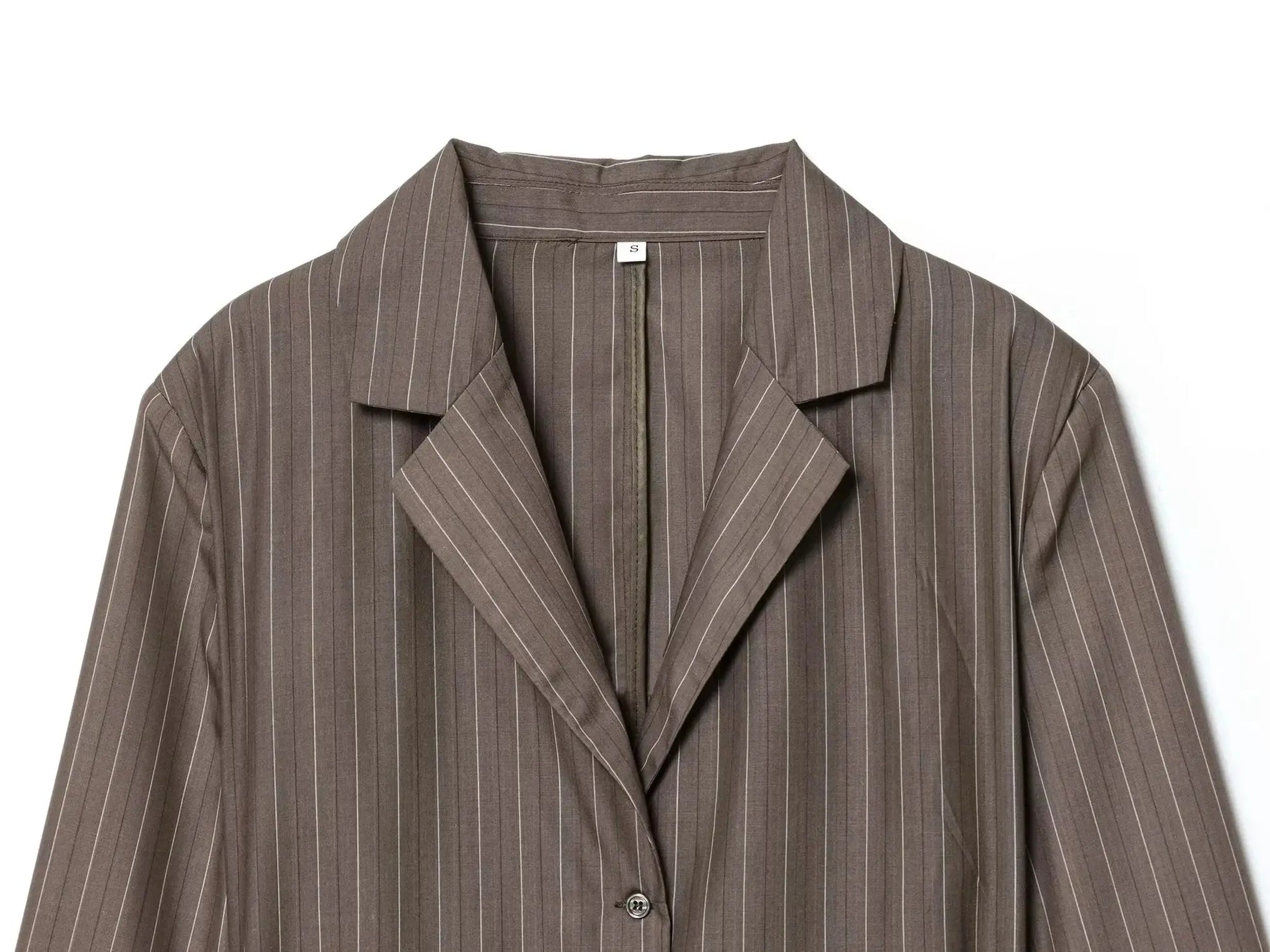 Brown pinstripe blazer jacket, single-breasted with notched lapels