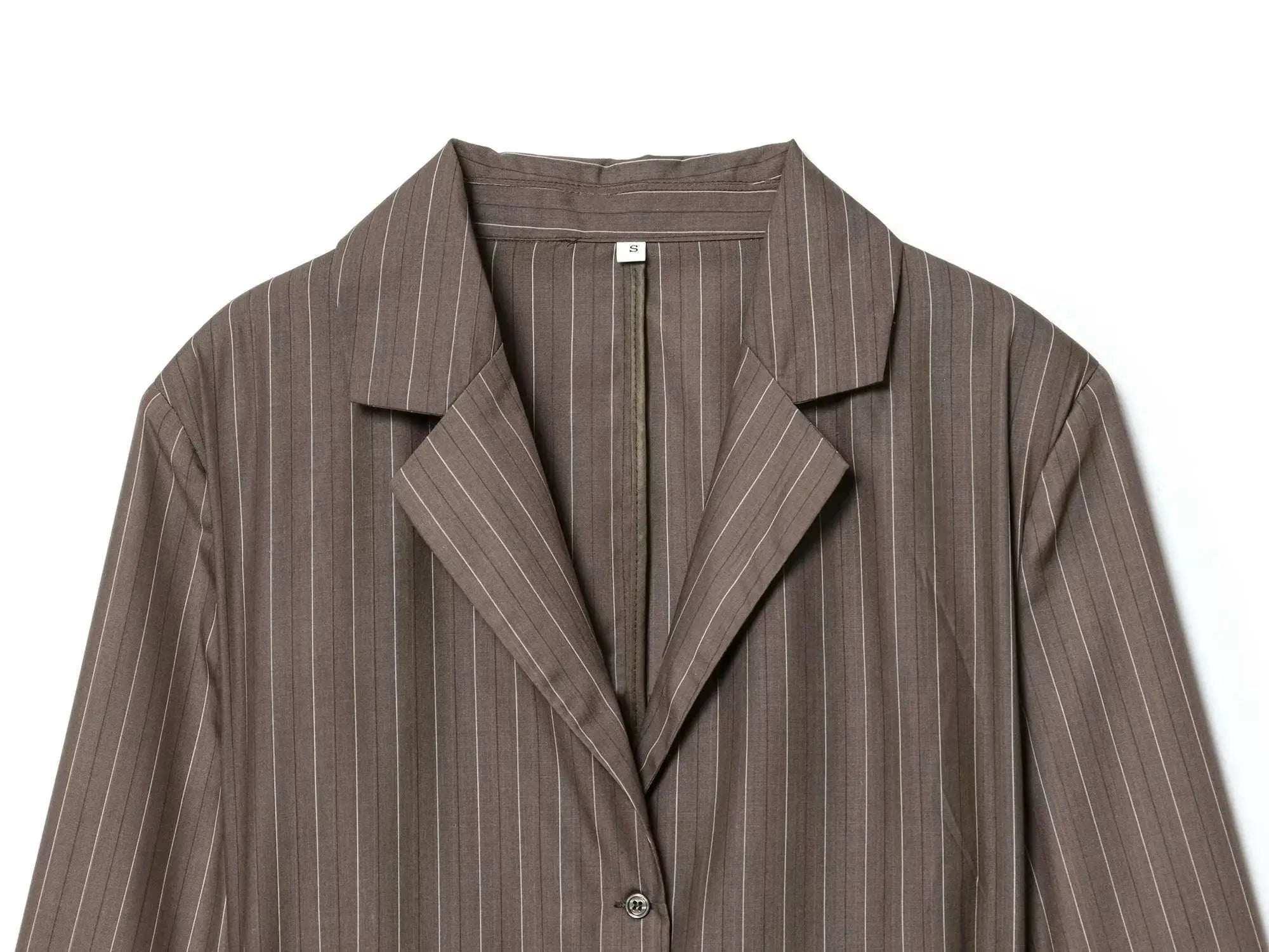 Brown pinstripe blazer jacket, single-breasted with notched lapels