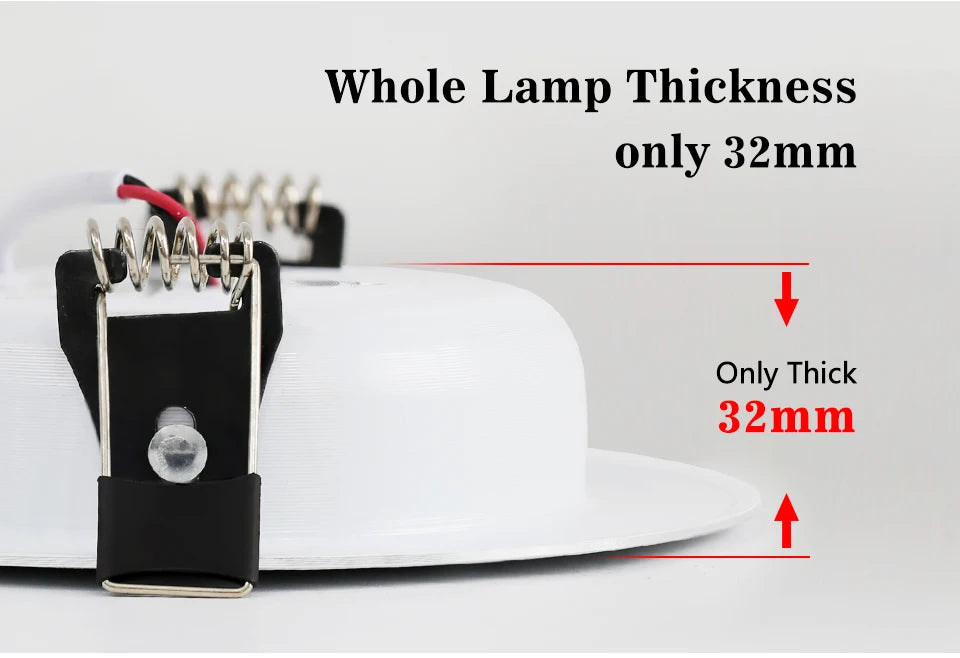 Simples Market LED downlight, round white recessed ceiling lamp with metal spring clip, 32mm thick