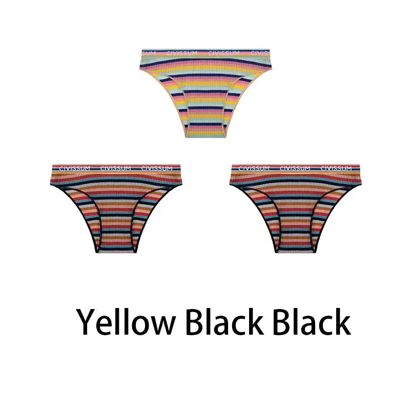 3PCS rainbow striped cotton half-hip panties set for women, low waist briefs, Simples Market NK606