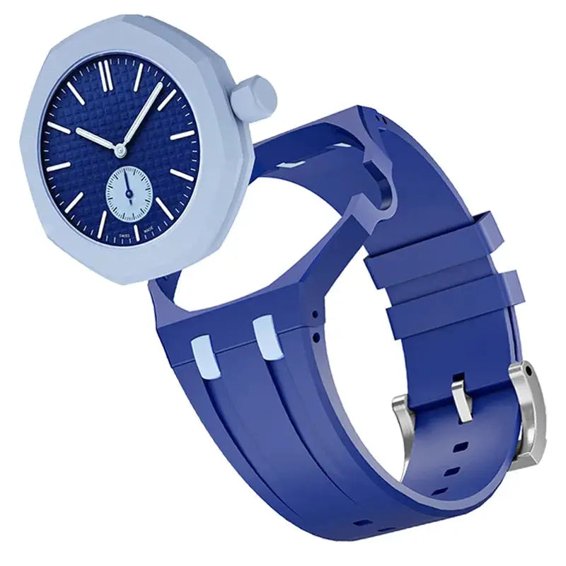 2-in-1 PC Case+Silicone Strap for Swatch X AP Royal Pop watch, blue silicone band by Simples Market
