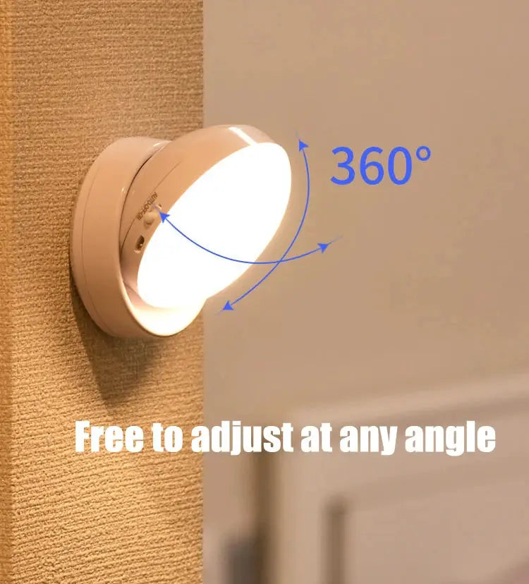Night light by Simples Market, round USB motion-sensor energy-saving LED lamp, wall-mounted white, 360° adjustable