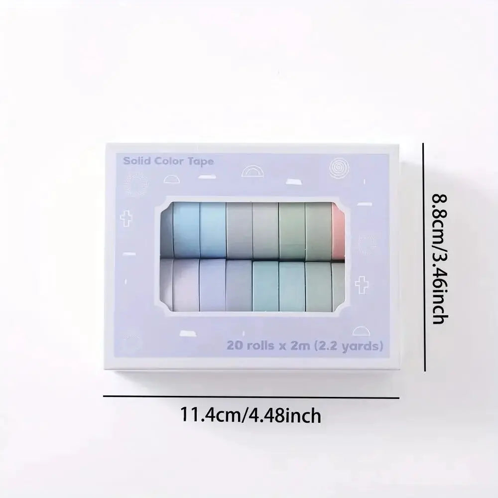 Washi tape set, 20 colorful slim rolls by Simples Market, 10mm wide and 2m long