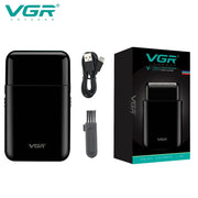 VGR V-390 electric shaver in black for men with USB charging cable and cleaning brush, boxed