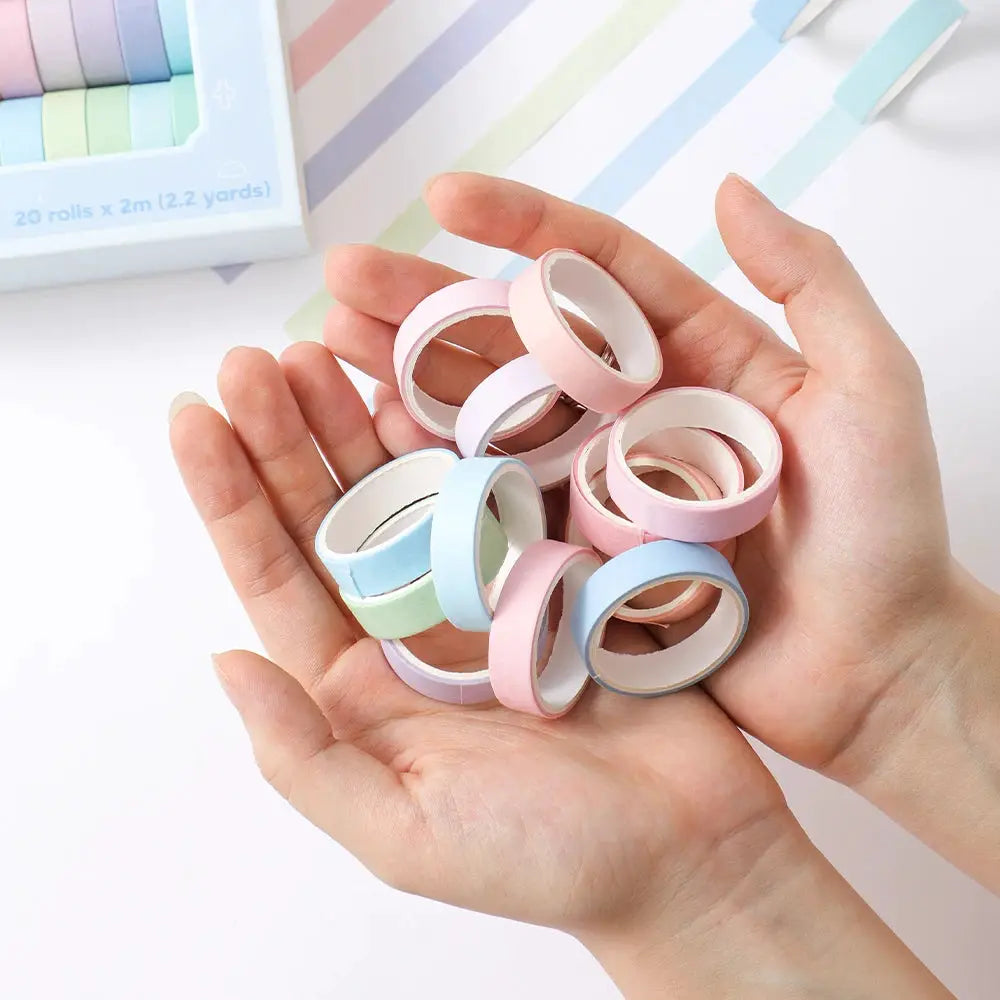 Simples Market 20-roll pastel washi tape set, 10mm wide, 2m long for journaling and scrapbooking
