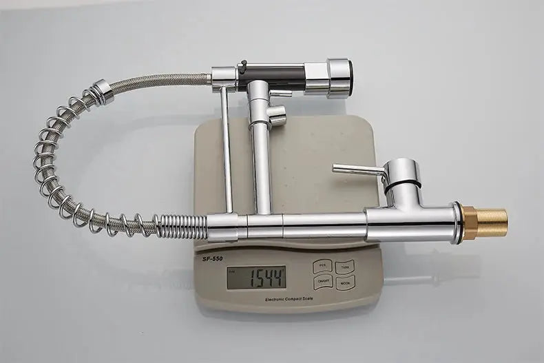 Kitchen faucet with pull-down sprayer, high-arc stainless steel with coiled spring hose and brass connector