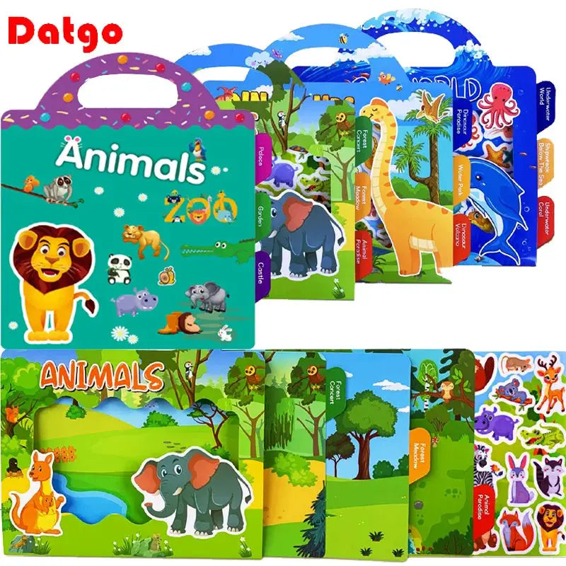 Reusable Scene Sticker Books For Kids Diy Puzzle Stickers Cartoon Animals Learning Cognition Toys Gift