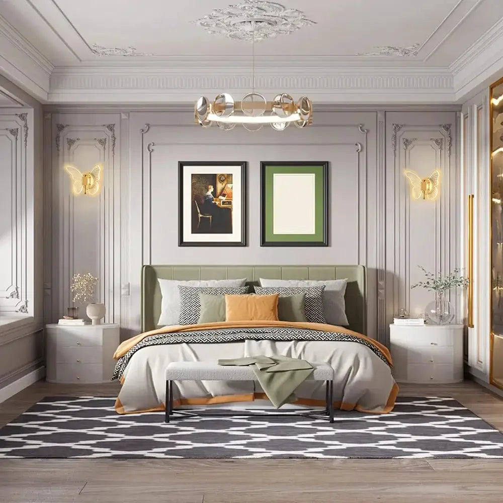 Butterfly LED wall lamp sconces, gold metal, warm light, wired 110-240V pair in bedroom