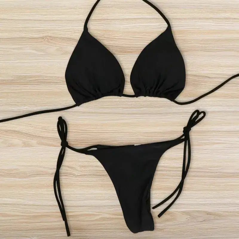 European And American Neck Strap Bikini For Women With Split Strap Adjustable Multicolor Swimsuit Set