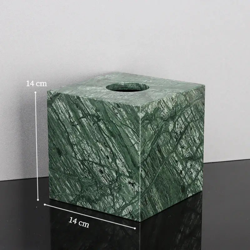 Tissue box holder in Indian Green natural marble by Simples Market, square 14 cm cube