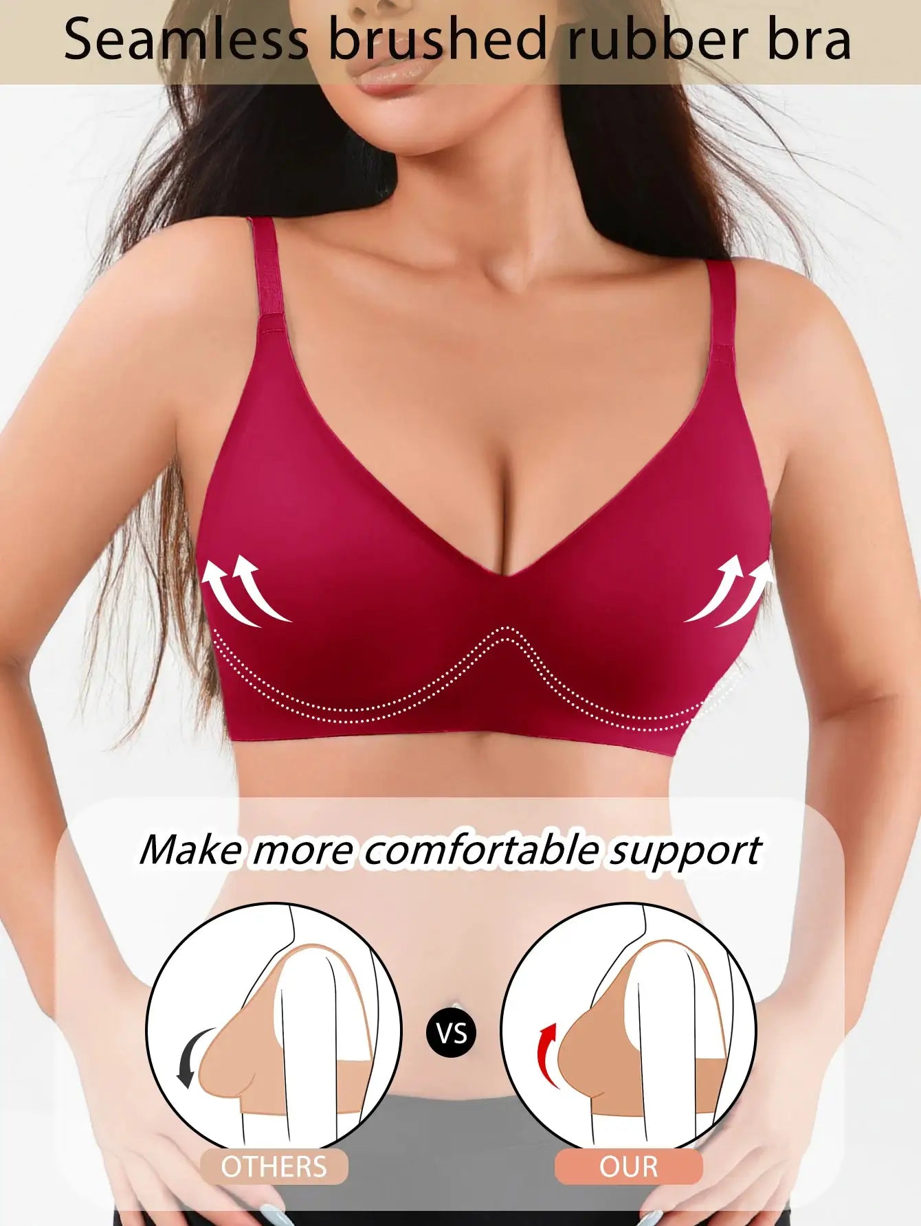 Seamless jelly glue bralette, red; wire-free, padded, Simples Market
