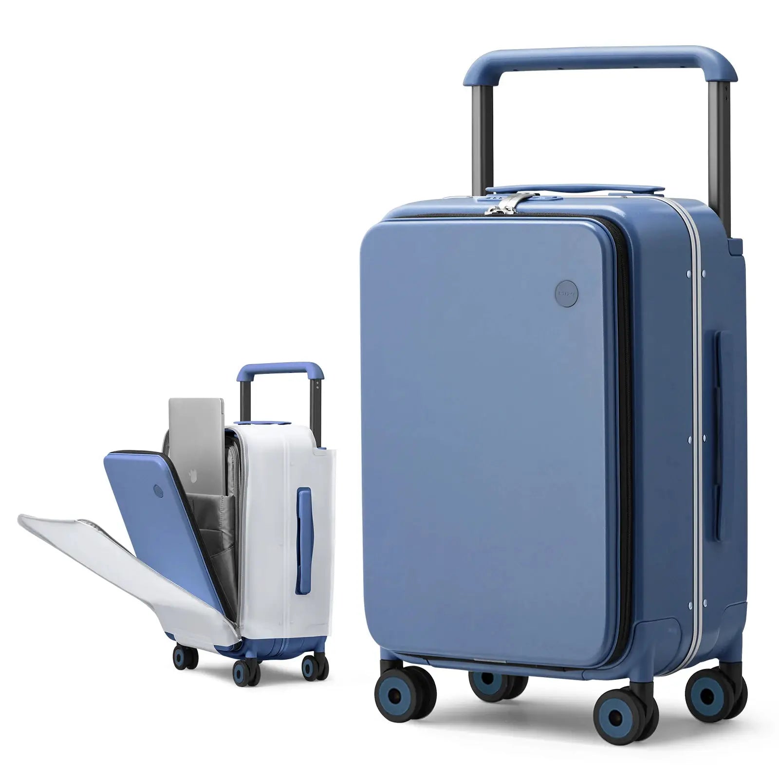 Simples Market Mixi 20-inch blue hard-shell carry-on suitcase with wide handle and four dual wheels