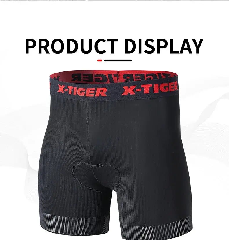 X-TIGER men's cycling shorts with 5D padding, breathable black fabric and anti-slip leg grips