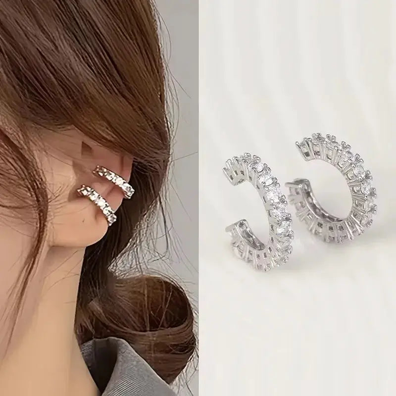 2Pcs silver-tone rhinestone zircon ear cuffs for non-pierced ears Simples Market