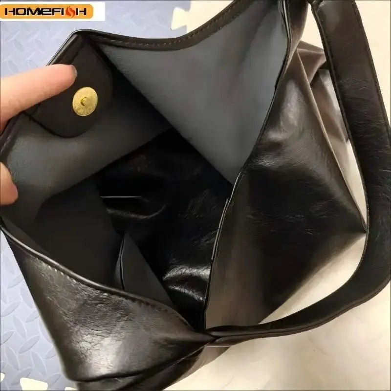 Homefish Spacious PU Leather Tote Bag With Retro Design For Everyday Use Durable Shoulder Bag