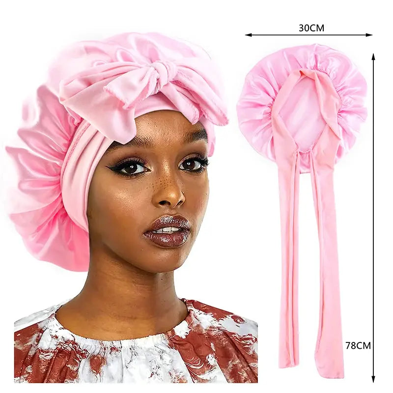 LuxeSatin Satin Sleeping Cap For Women With Wide Band Stretch Head Tie For Secure Nighttime Comfort
