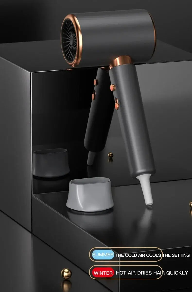 HOMEFISH 2000W salon hair dryer in dark gray with copper trim; hot/cold air and ionic technology.