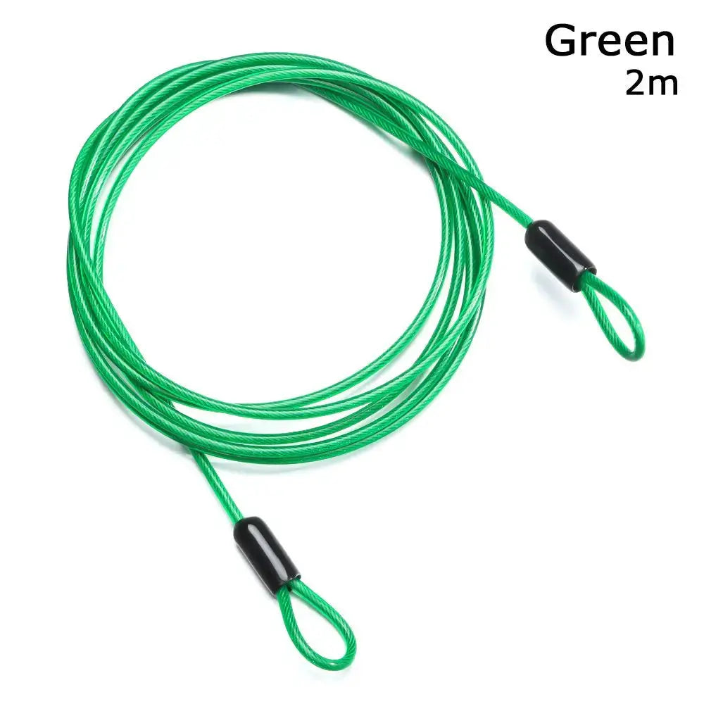Bicycle lock cable, green 2m steel wire with loop ends for anti-theft security