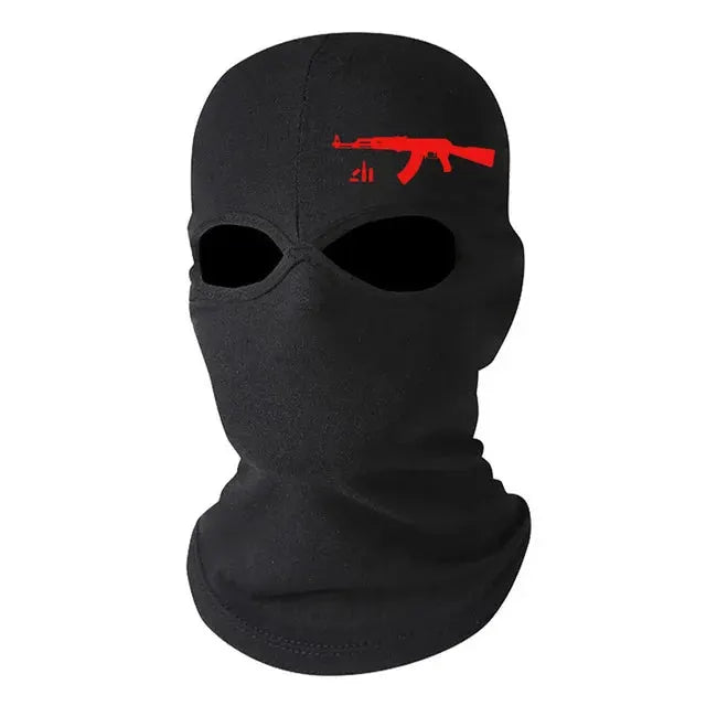 Balaclava mask black full-face cover with red gun logo by Simples Market