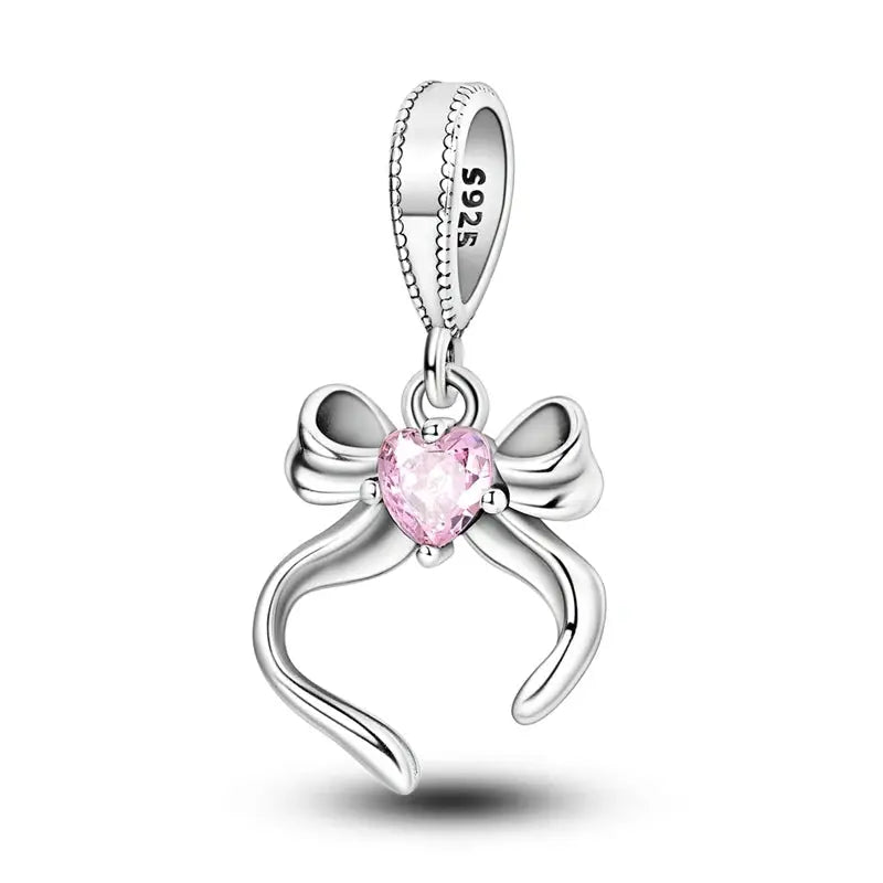 Pink Charms 925 Sterling Silver Heart Bow Perfume Bottle Charms Beads Pendants Fit Bracelet DIY Jewelry Making Women