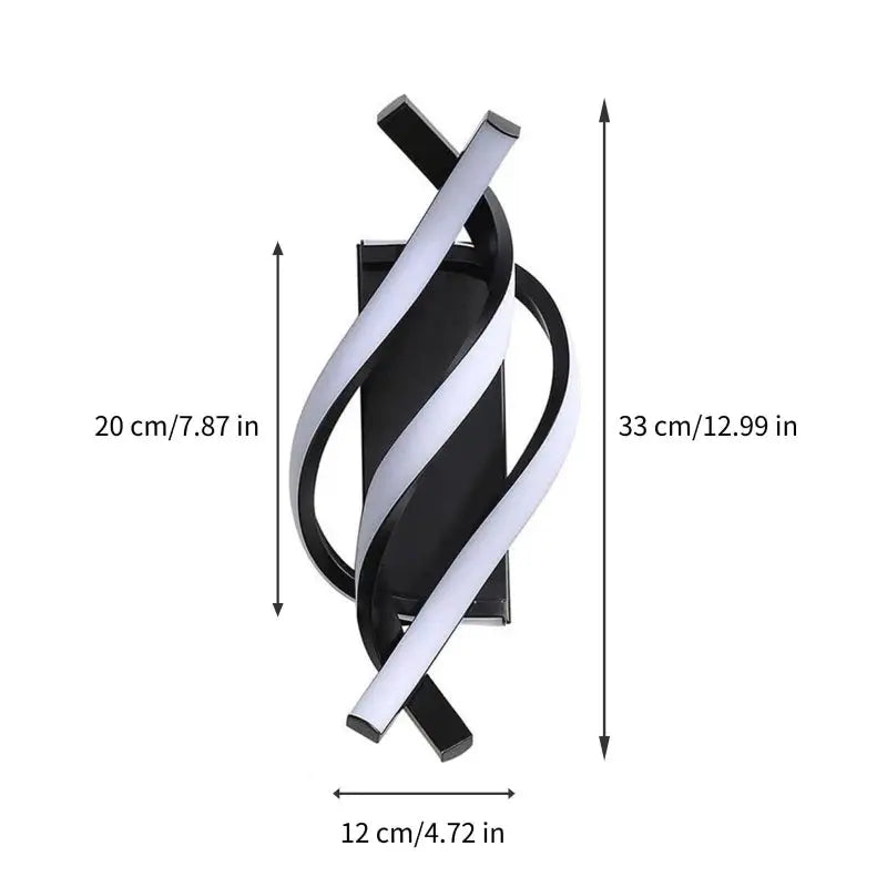 Simples Market curved spiral LED wall lamp, black metal frame with white LED strips for bedroom or hallway decor