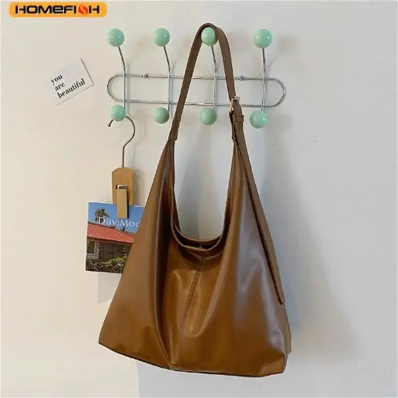 HOMEFISH New Women Commuter Tote Bag Vintage Style Large Capacity Handheld Shoulder Bag PU Leather
