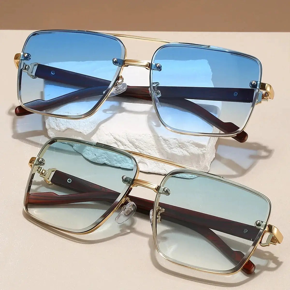 KAMMPT Fashion Retro Square Metal Sunglasses For Women Original Brand Design Driving Pilot Double Bridge Sunglasses