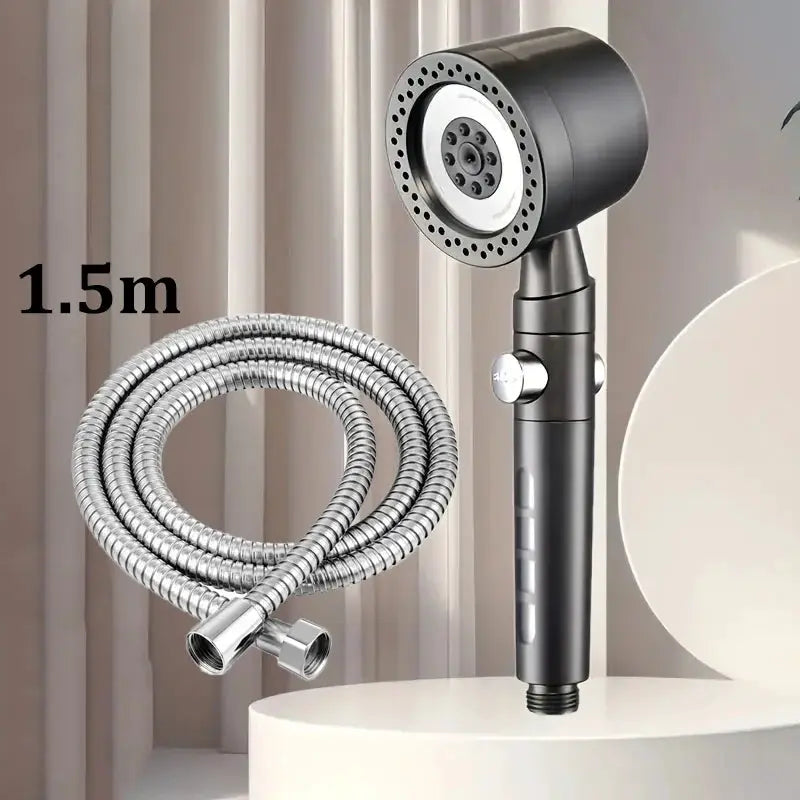 Simples Market black handheld shower head with 1.5m stainless steel hose, 5 modes