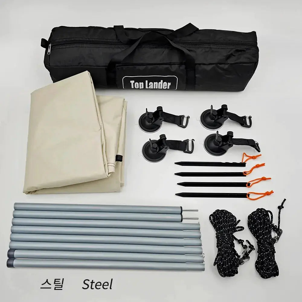 Manta Ray Car Side Awning With Suction Cup Anchors Black Coated Tarp For SUV Camping Waterproof UV Shield Shade