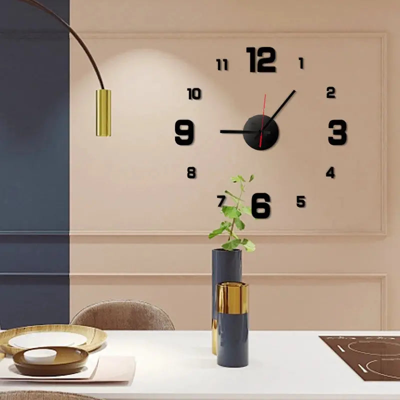 Simples Market 3D frameless DIY wall clock wall sticker with bold black numerals on beige wall