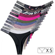 5-pack low-waist thong underwear set in assorted colors with rhinestone waistbands SECRET logo